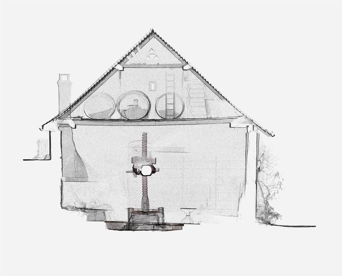 Querprofil mit dem Herd, um den Raum warm zu halten und den Fermentationsprozess in Gang zu bringen.